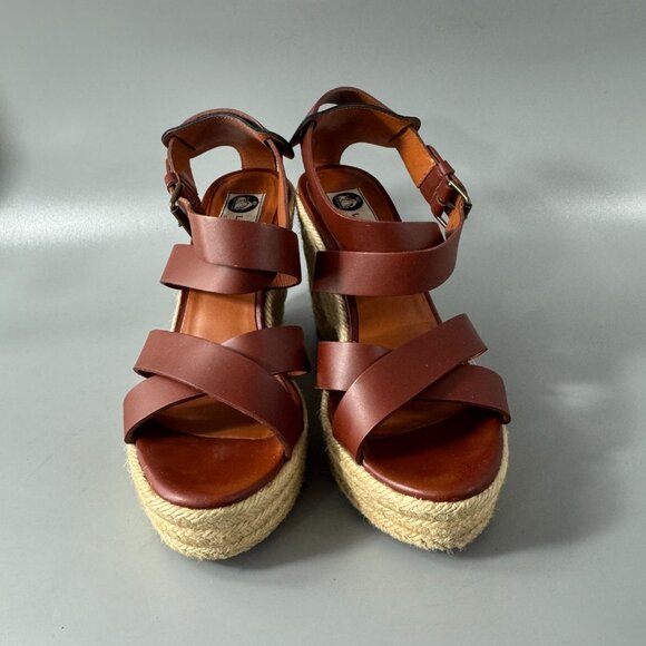 Lanvin Brown Espadrille Wedge Heel Platform Sandals, Size 37 - Picture 3 of 15